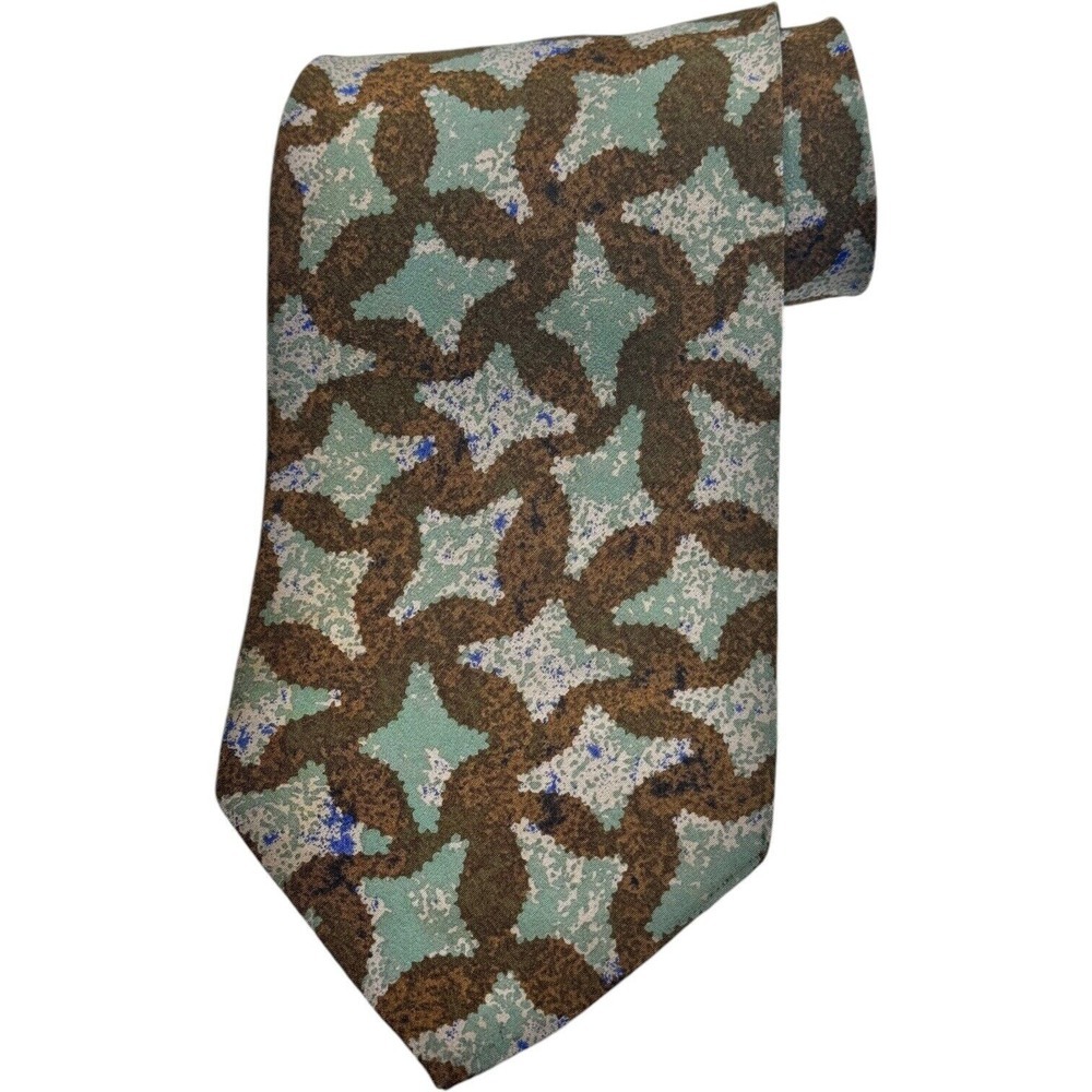 HUGO BOSS Silk Necktie Italy Geometric Aqua Green Ivory Designer Men's Tie